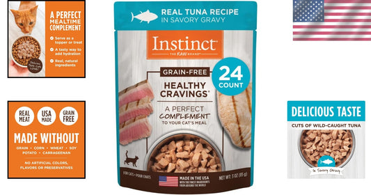 Healthy Cravings Wet Cat Food Topper - Grain-Free Tuna in Savory Gravy, 24 Packs