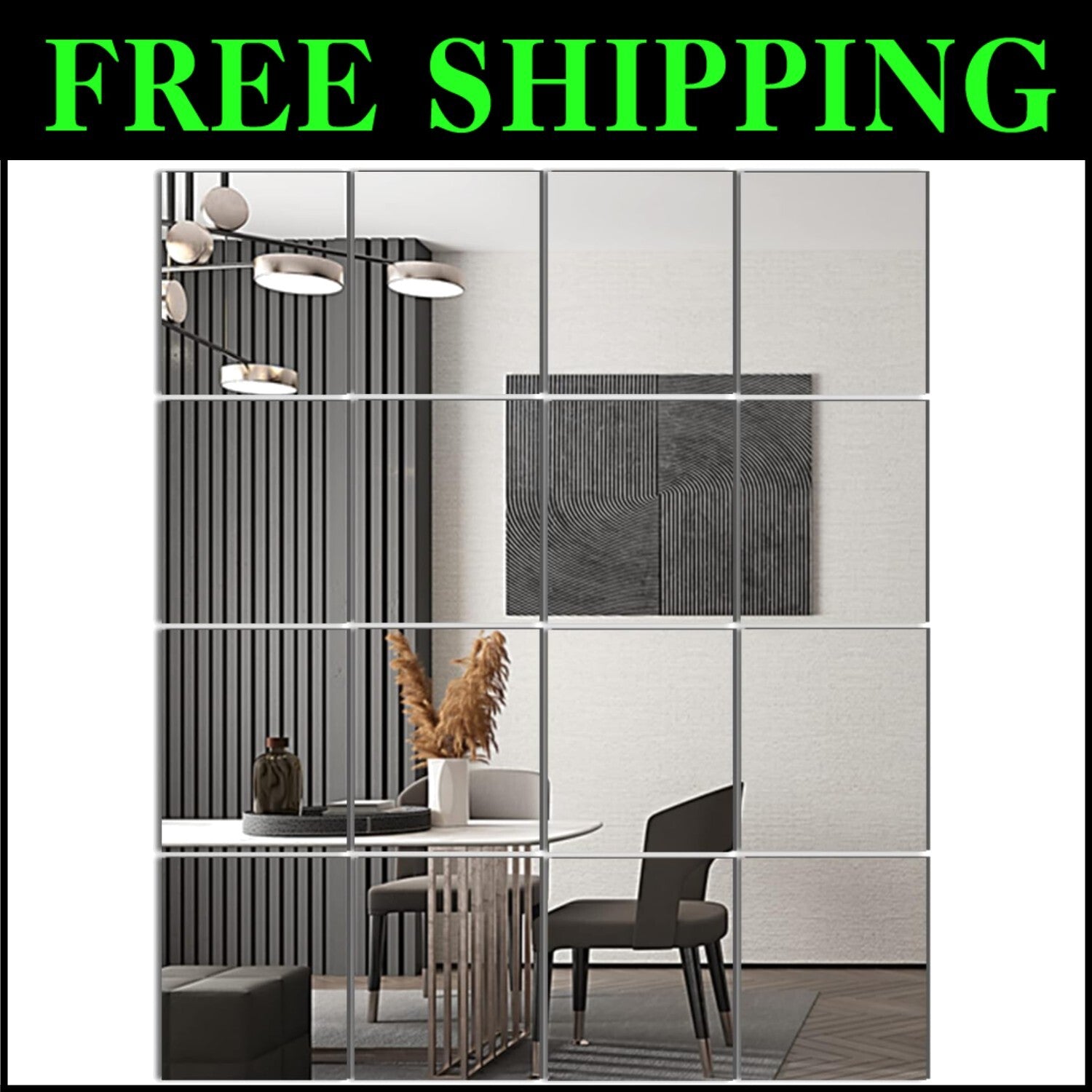 16 Piece Polished Glass Mirror Tiles - Perfect for Home Gym & Stylish Entryways