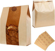 Load image into Gallery viewer, Kraft Paper Loaf Bags with Clear Window &amp; Labels - 200 Count for Fresh Storage