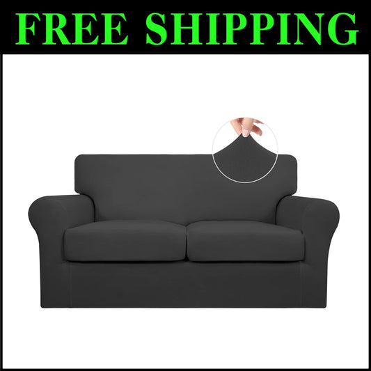 Stretch Pet-Friendly Sofa Cover: 3-Piece Set for Durable Protection - Dark Gray