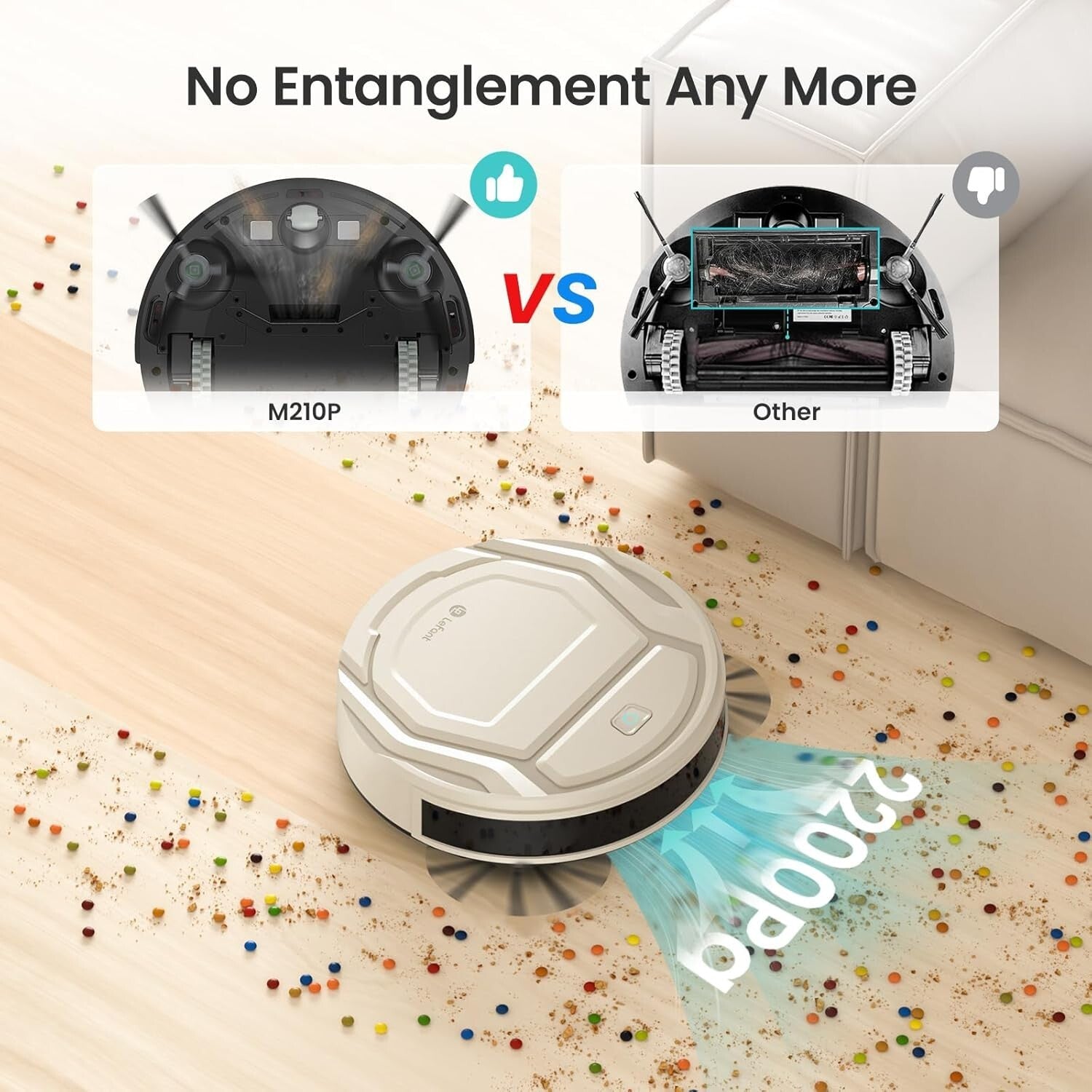 Slim Robotic Vacuum Cleaner with 2200Pa Suction - Ideal for Pet Hair & Carpets