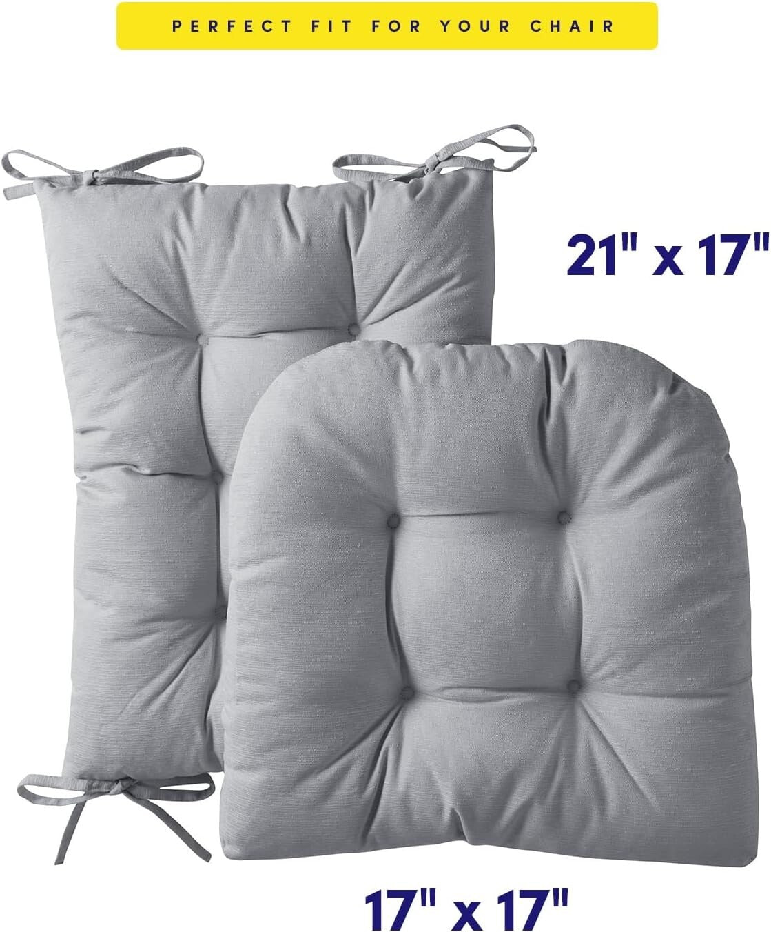 Tufted Plush Non-Slip Chair Pads Set - Machine Washable, 2-Piece Elegant Silver