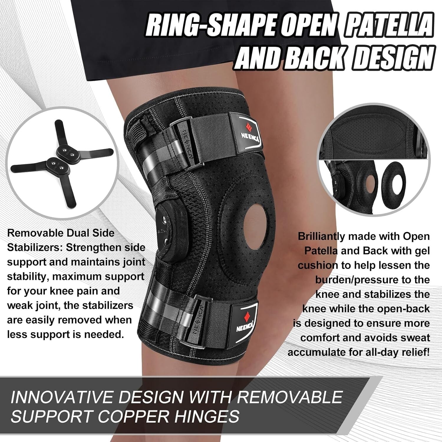 Professional Adjustable Knee Brace with Hinged Support & Patella Gel Pad XL