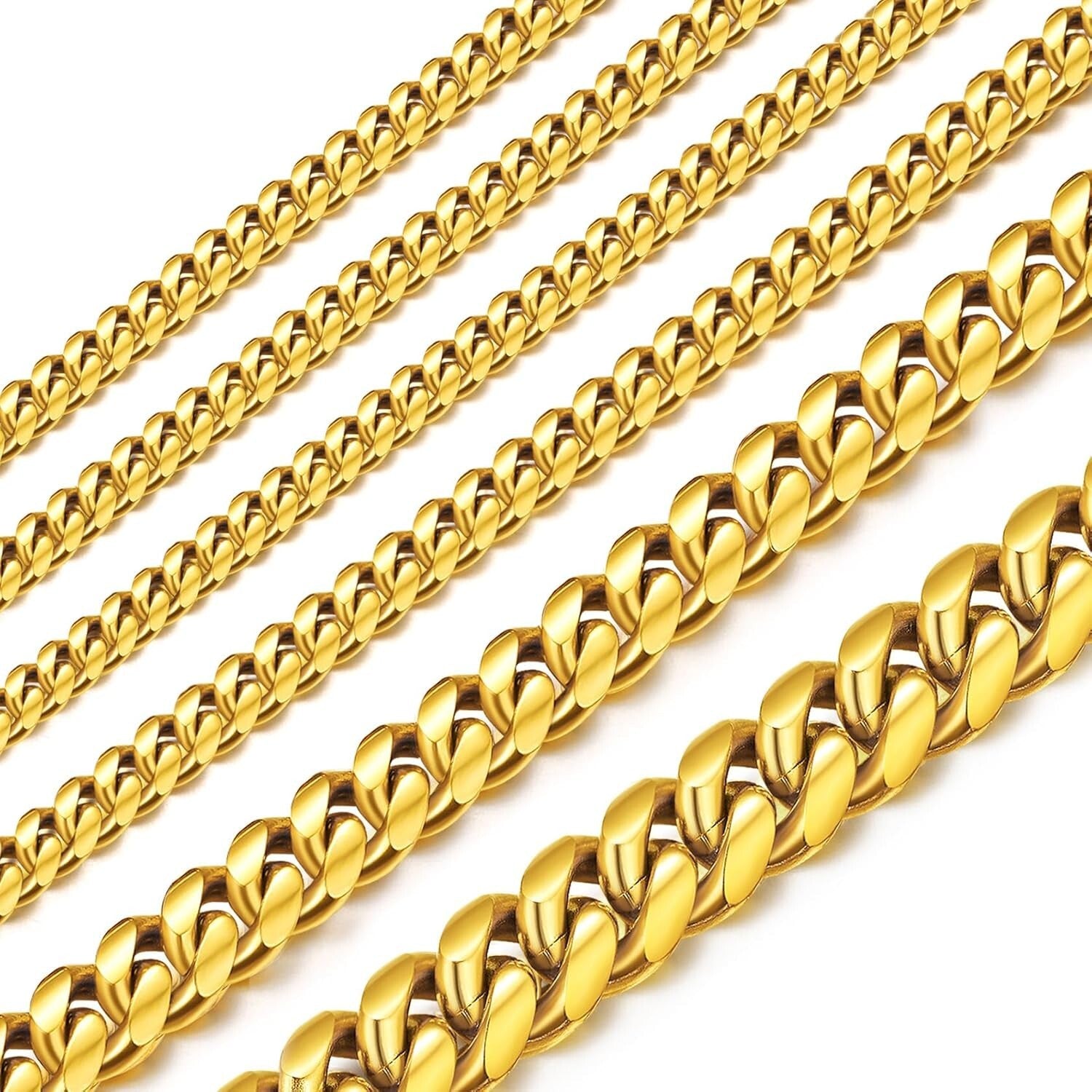 14K Gold Plated Cuban Link Necklace for Men - Adjustable Length, Multiple Widths