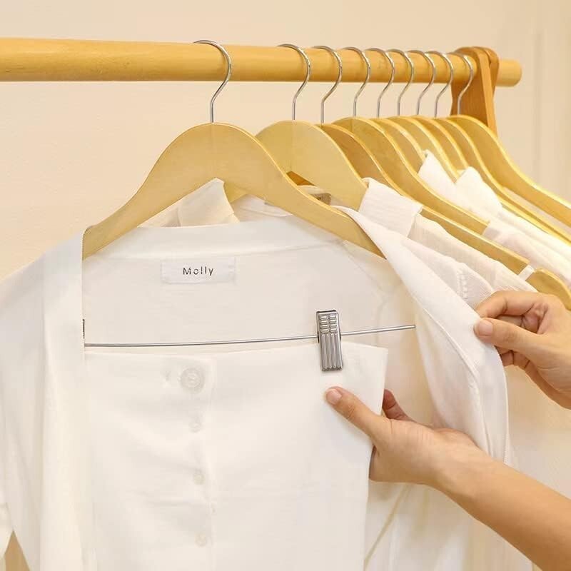 20 Pack Premium Wooden Hangers with Clips for Elegant Wardrobe Organization