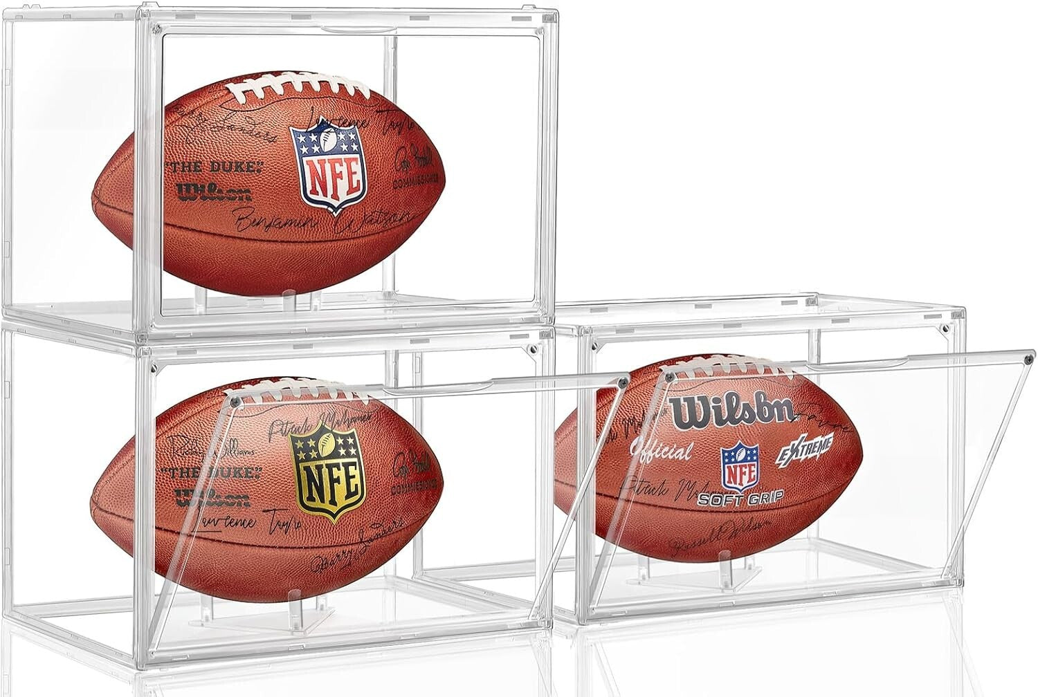 Full Size Football Display Cases - Clear Acrylic with Easy Access Magnetic Door