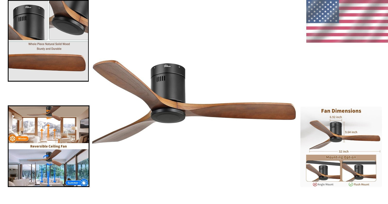 Reversible 52-Inch Ceiling Fan with Remote - Enhance Your Indoor/Outdoor Space
