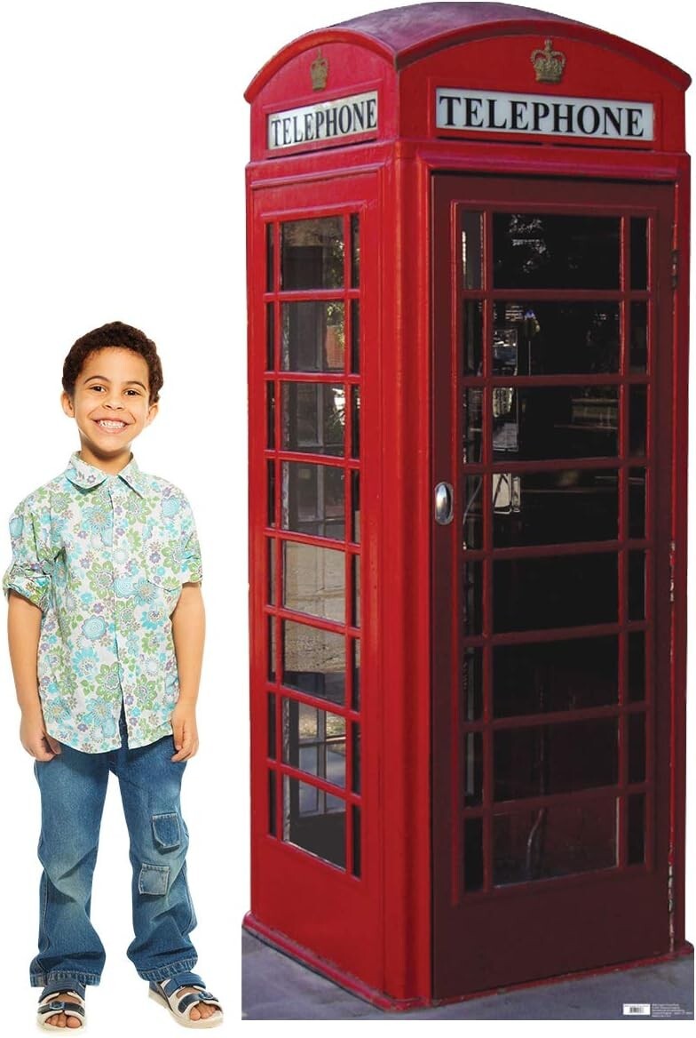 Vibrant English Phone Booth Cardboard Cutout – Ideal for Children's Parties
