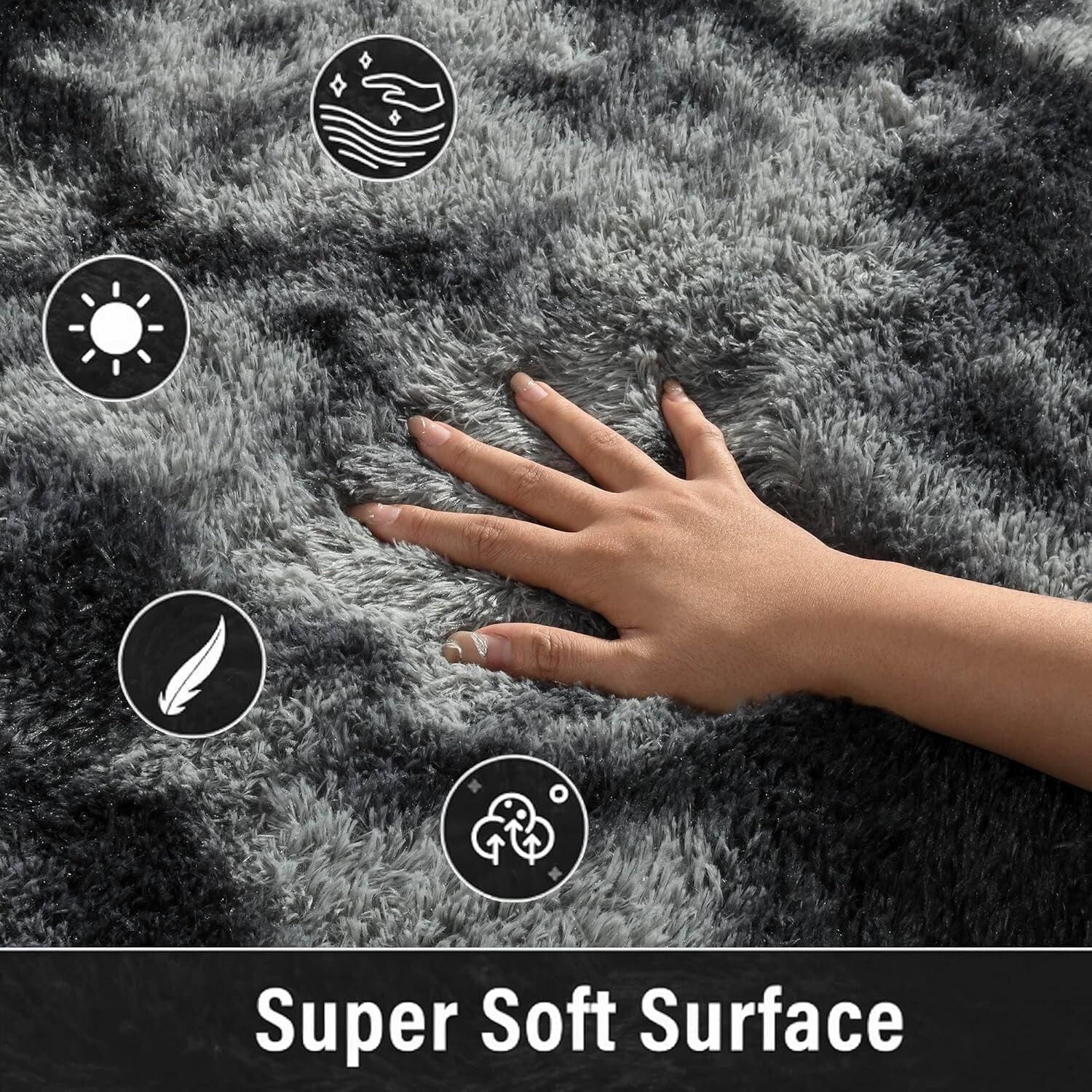 Elegant Black & White Shag Rug, 6x9 Feet Soft Velvet for Cozy Living Spaces