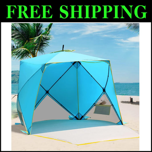 Spacious Pop-Up Beach Tent for 4 - Portable UV Sun Shelter with 360° Ventilation