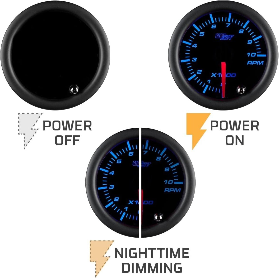 Customizable Tinted Tachometer Gauge with 10,000 RPM for Gas Engine Vehicles