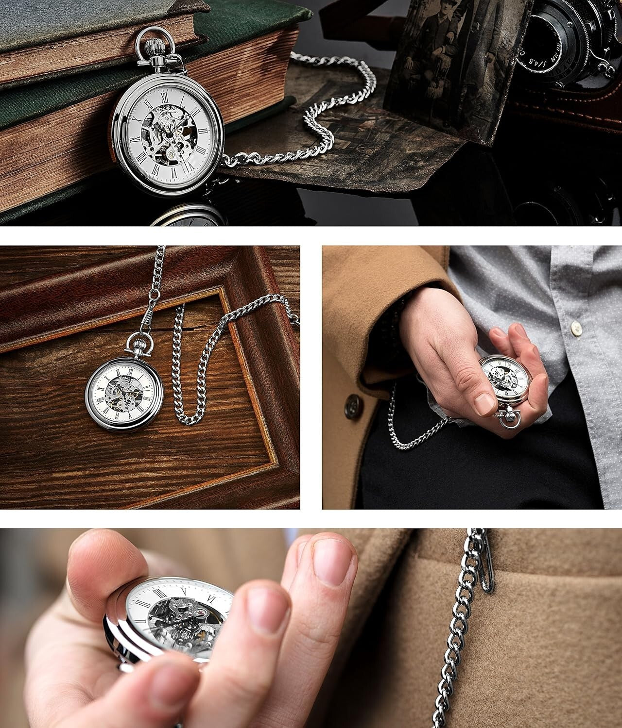 Hand-Winding Stainless Steel Pocket Watch with Elegant Mechanical Movement