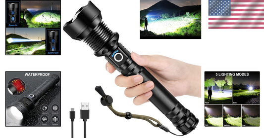 Adventure-Ready Tactical LED Flashlight: 990000 Lumens, Lightweight & Waterproof