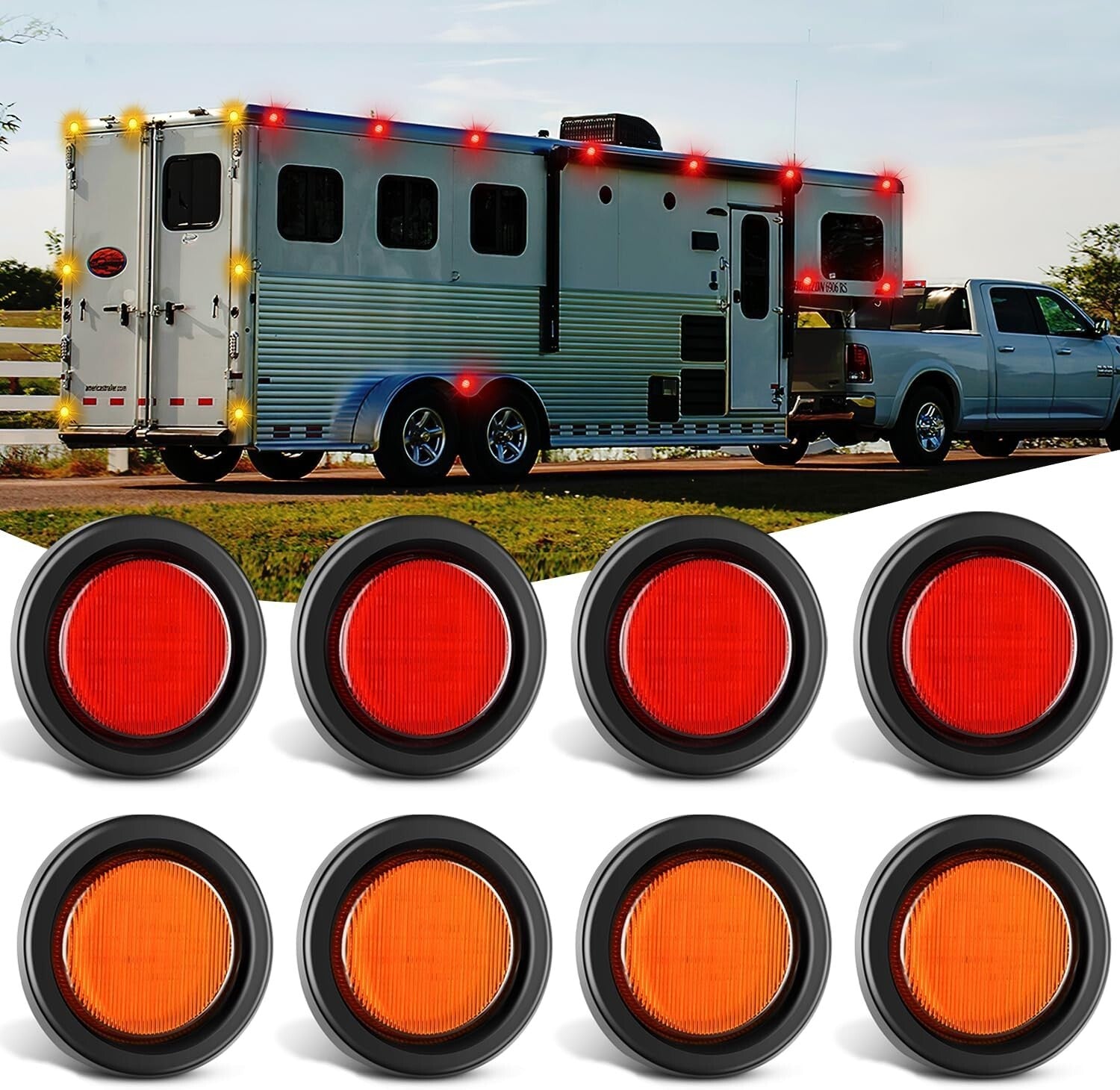 8PCS Flush Mount LED Clearance Lights - Waterproof Design for Trucks & Trailers