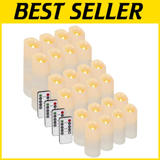 Ivory 24 Pc Waterproof Flameless Candles with Adjustable Brightness & Remote