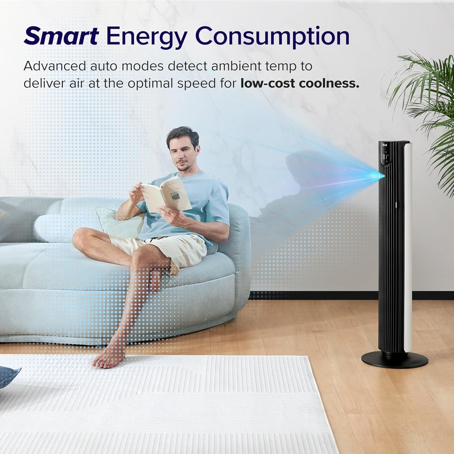 26ft/s Smart Tower Fan - Wi-Fi Enabled with Remote Control & App Integration