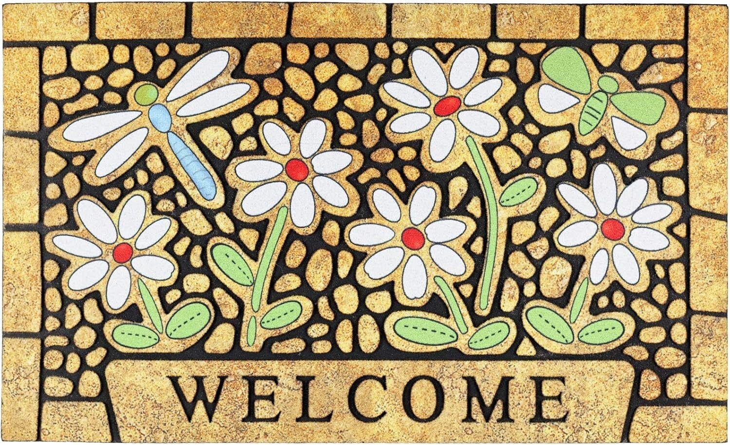 Outdoor Welcome Mat with Dragonfly Design - 24 x 36 Heavy Duty Non-Slip Doormat