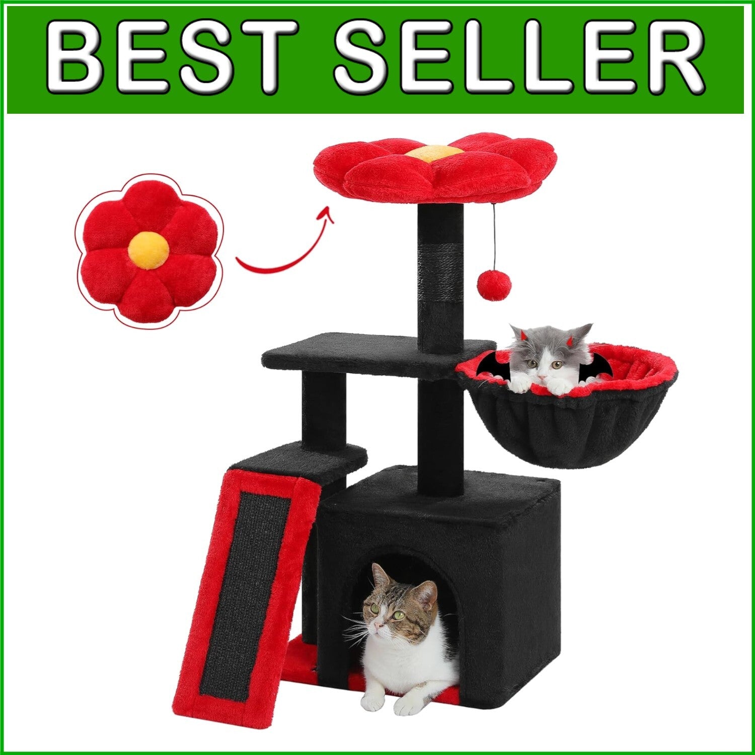 Multi-Level Indoor Cat Tree: Gothic Design with Hammock & Sisal Scratching Ramp