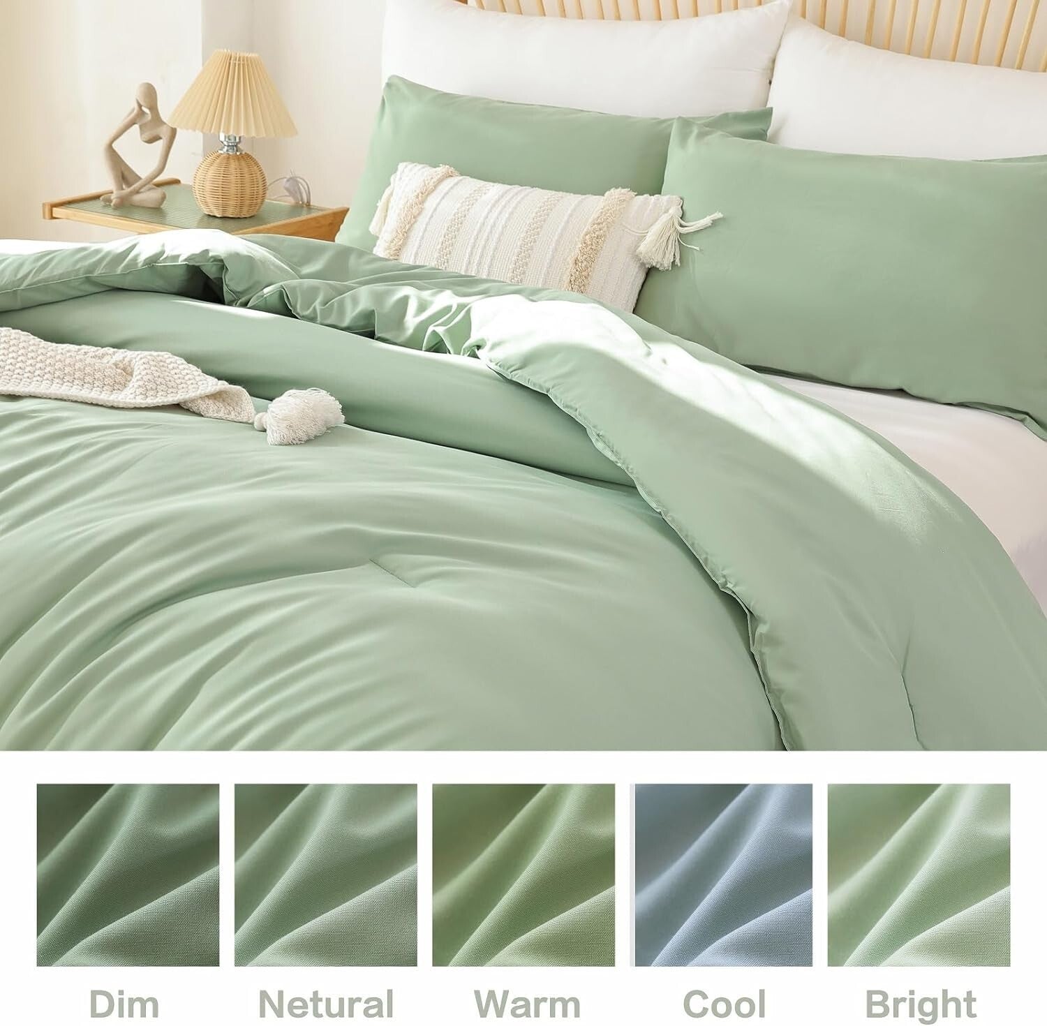 Lightweight Super King Plus Comforter 128x120 - 3 Piece Sage Green Bedding Set