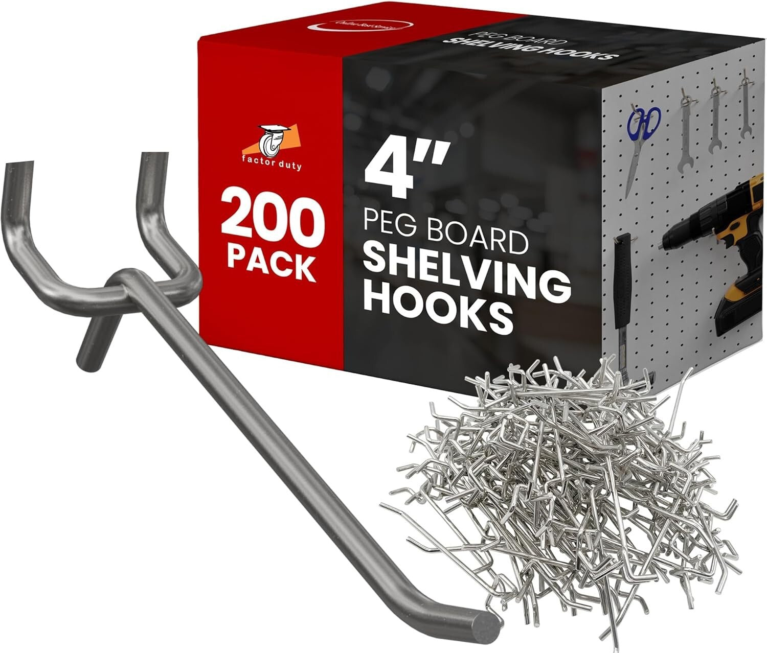 200 PC Premium 4-Inch Stainless Steel Pegboard Hooks - Corrosion Resistant
