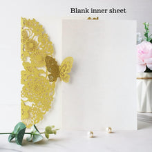 Load image into Gallery viewer, 50 PCS Gold Laser Cut Lace Flora Wedding Invitations with Butterfly &amp; Envelopes