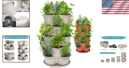 Durable Off-White 5-Tier Vertical Planter for Easy Indoor/Outdoor Gardening