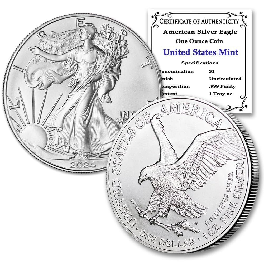 10 x 1 oz American Eagle Silver Bullion Coins in Original Tube - 2024 Edition