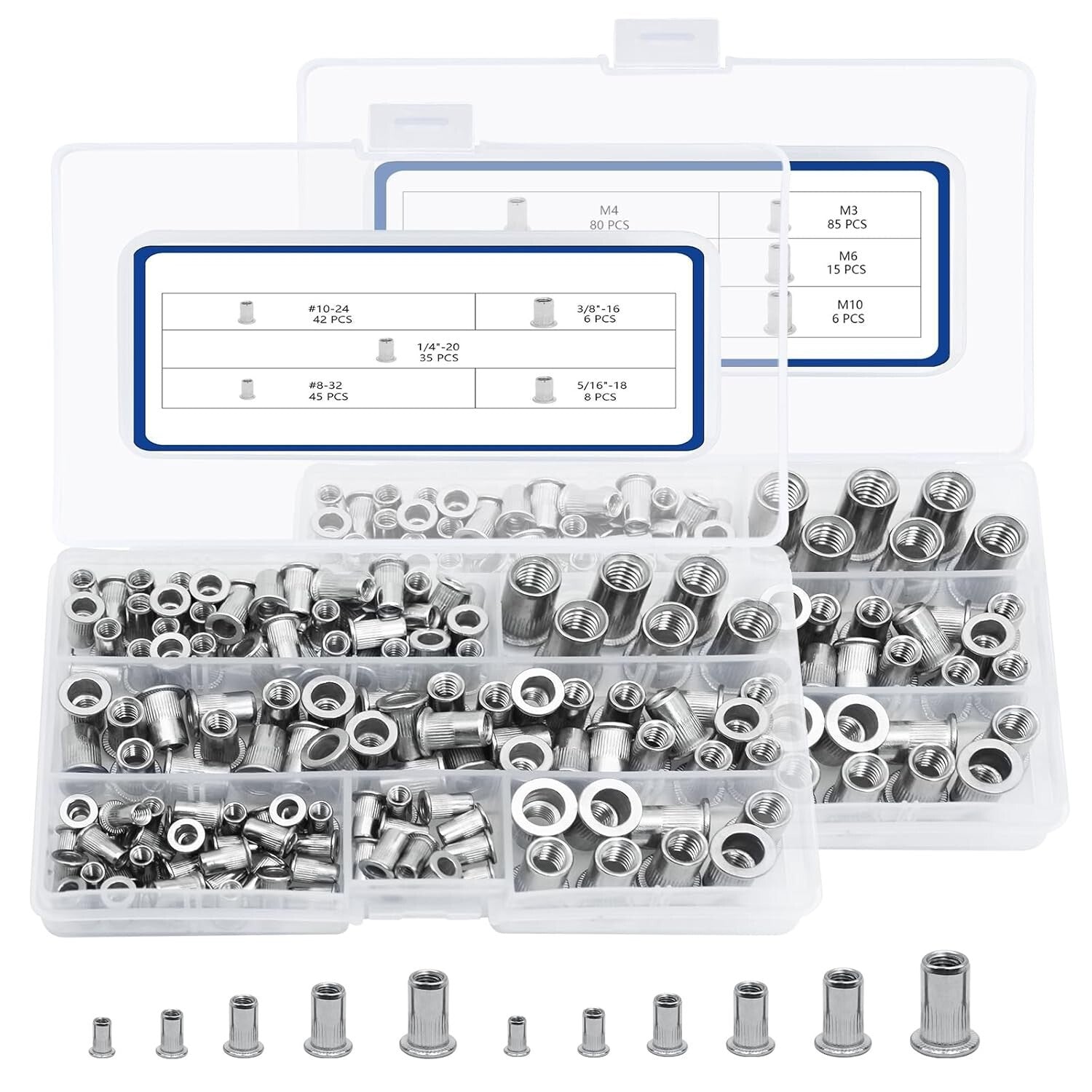 Durable Metric & SAE Rivet Nut Kit - 380pcs with Labelled Storage for Easy Use