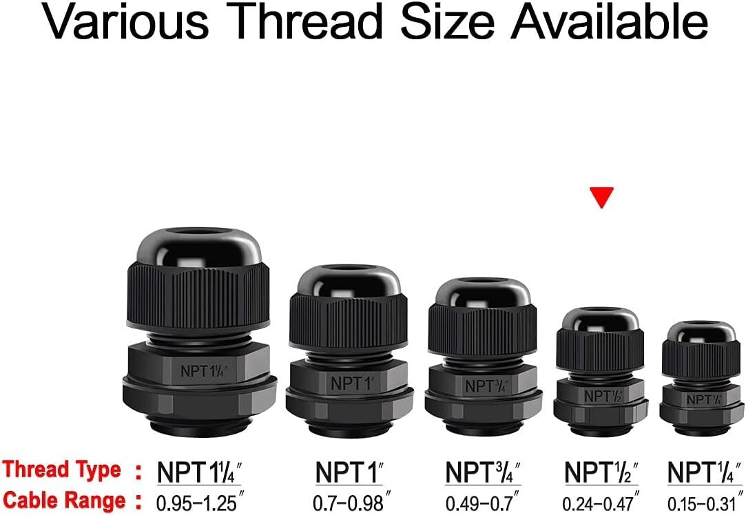 100-Pack NPT 1/2’ Waterproof Cable Glands - Reliable Black Nylon Connectors