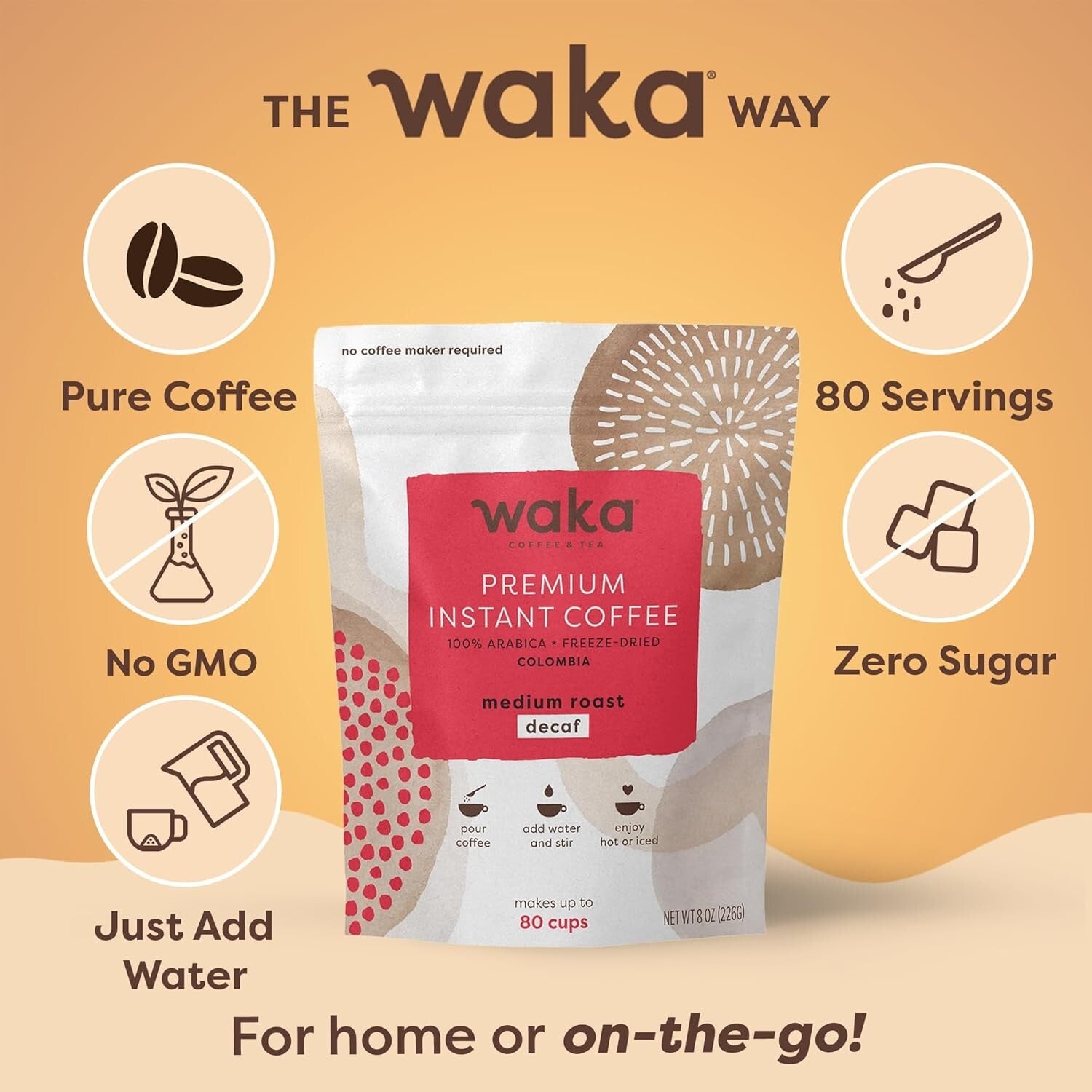 Waka Premium Instant Coffee Pouches - 100% Arabica for Hot & Iced Brewing
