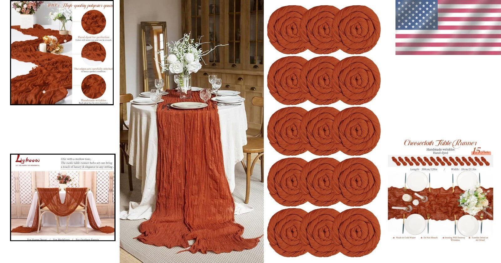 Terracotta Plaid Cheesecloth Table Runners - 15 Packs for Elegant Celebrations