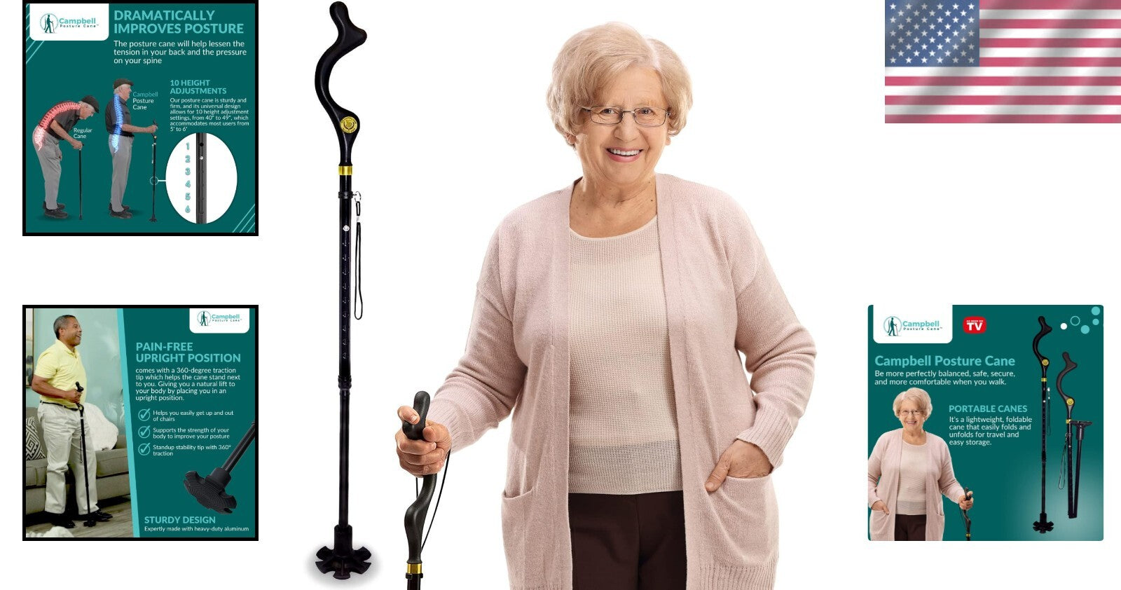 Ergonomic Folding Walking Cane for Seniors - Adjustable Height 40-49 Inches