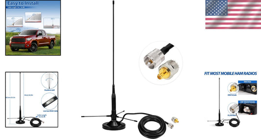 5M Cable Mobile Ham Radio Antenna with Dual Band Magnetic Mount - Easy Install