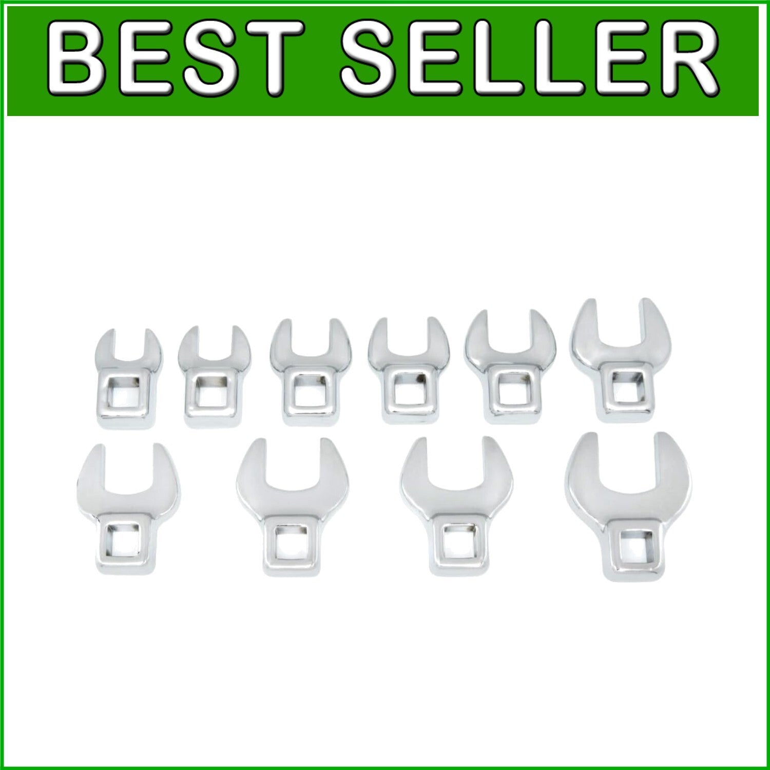 Alloy Steel Crowfoot Wrench Set - 10 Metric Sizes, 3/8" Drive, Polished Finish