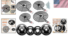 Load image into Gallery viewer, Complete Electric Stove Burner Set with Porcelain Drip Pans - 9-Piece Black Set