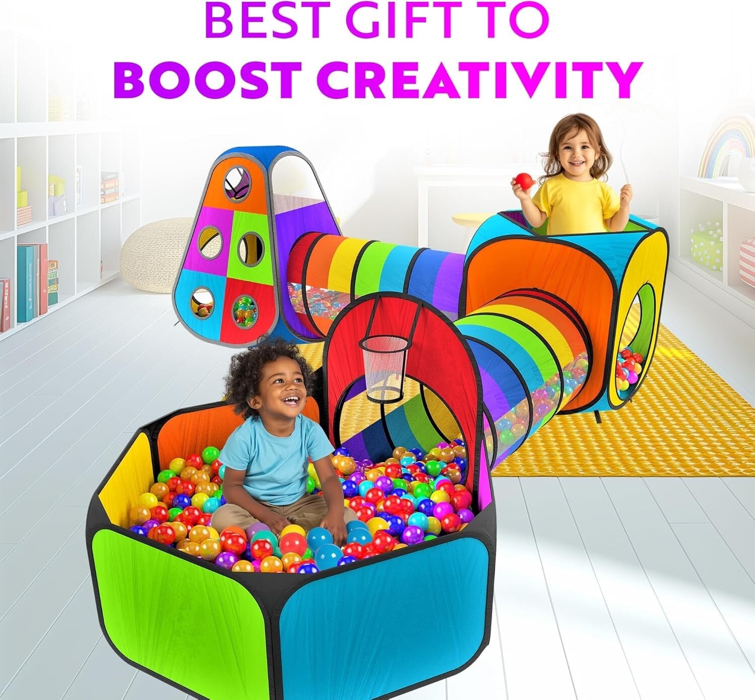 Durable 5pc Indoor/Outdoor Kids Play Tents with Crawling Tunnels & Ball Pit