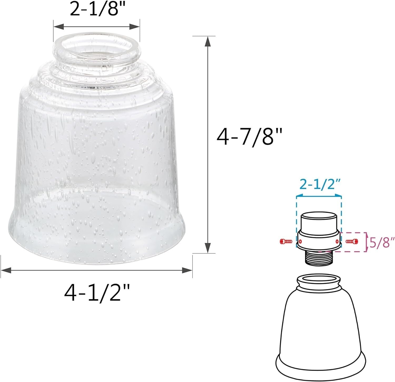 Transitional Clear & Seeded Glass Lamp Shades - 4 Pack, Bell Shape 2-1/8" Fitter