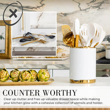 Load image into Gallery viewer, Luxury White Silicone and Gold Stainless Steel Kitchen Utensils Set – 13 Pieces