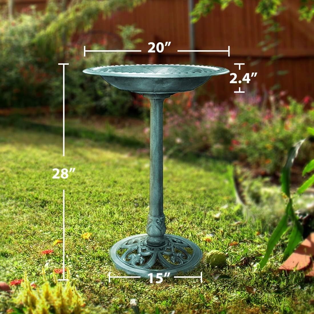 Elegant 28-Inch Lightweight Green Polyresin Bird Bath for Outdoor Garden Decor