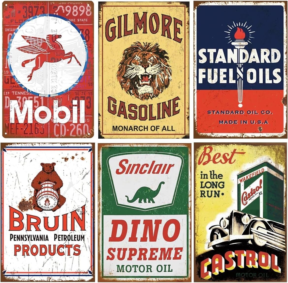 Durable Vintage Gas & Oil Metal Signs - 24-Piece Wall Art Collection, 8x12 in.