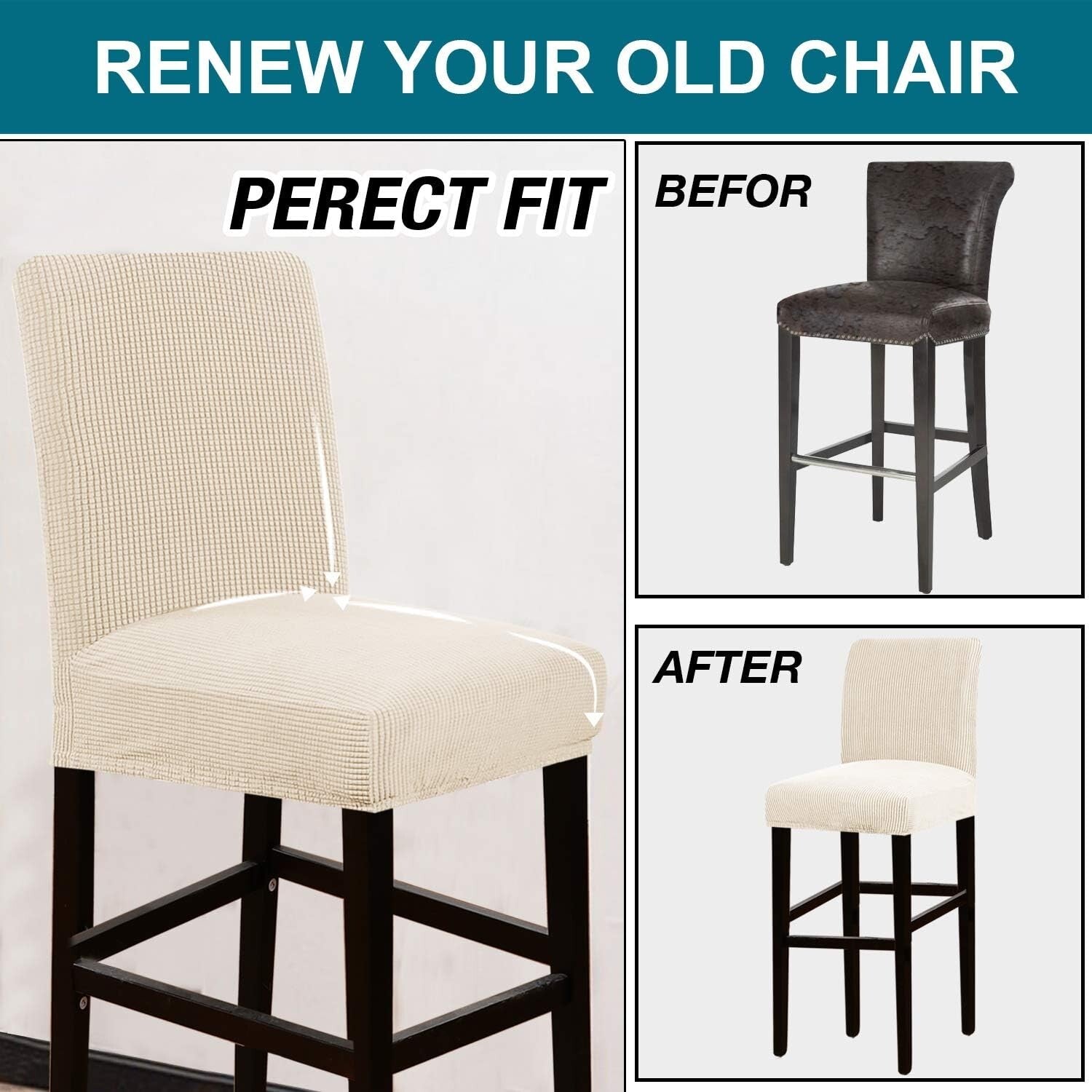 Durable Jacquard Fabric Stretch Barstool Covers - Effortless Elegance in 4 Pack