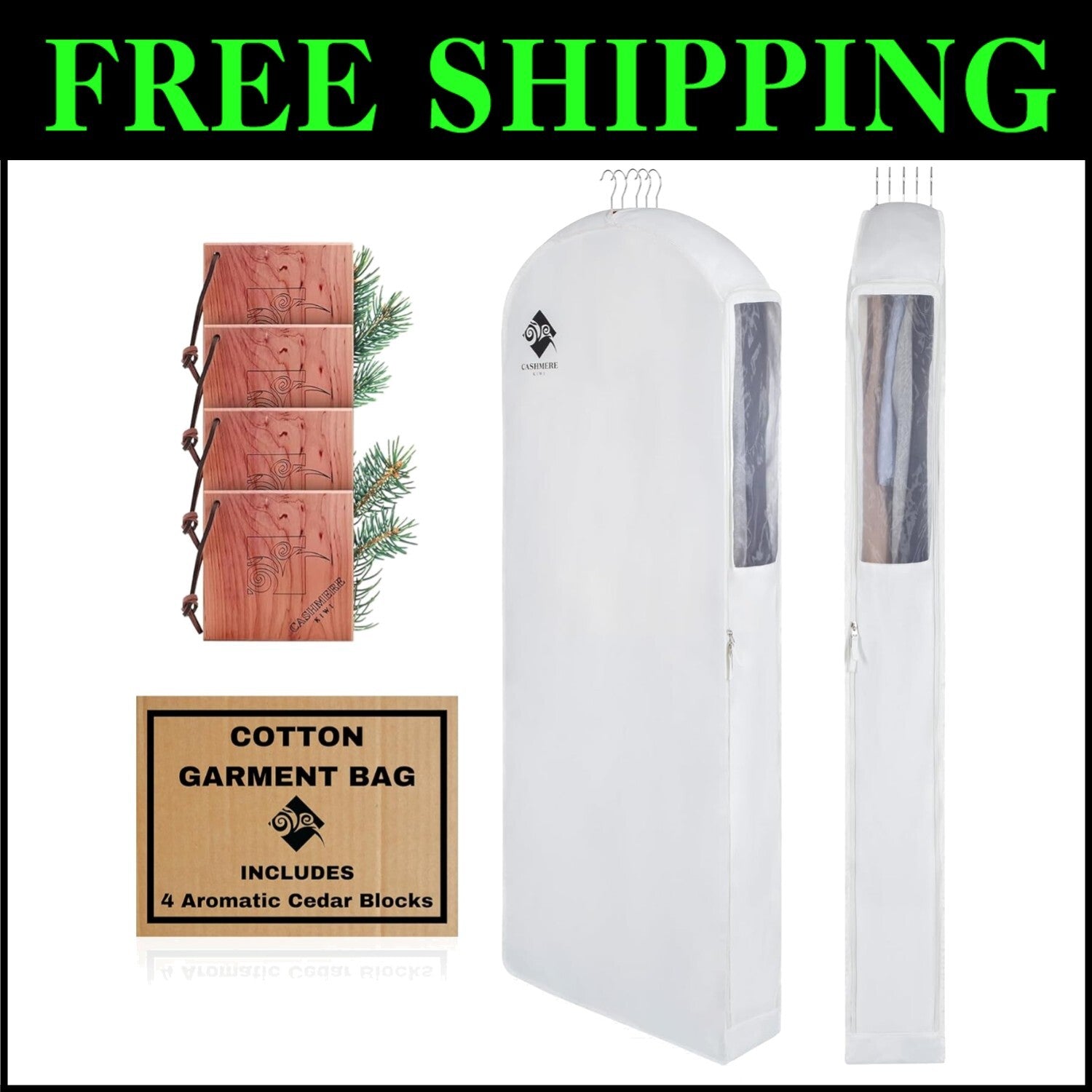 Stylish 60” Garment Bag with Cedar Blocks - Perfect for Formal Dresses and Coats