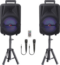 Load image into Gallery viewer, Compact 50W Bluetooth Speaker System with RGB Lights, Stands, and Remote Control