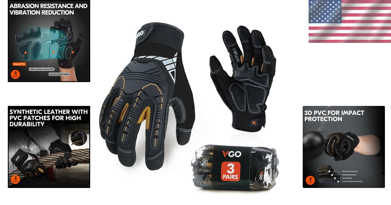 Heavy Duty Synthetic Leather Work Gloves - Touchscreen & Impact Protection