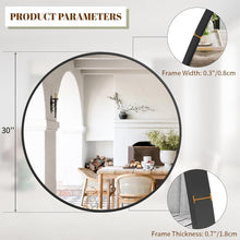 Load image into Gallery viewer, Wall-Mounted 30 Inch Round Mirror with Crystal Clear Reflection - Black Frame