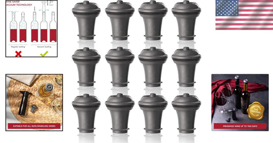 12 Extra Wine Stoppers for Vacuum Storage - Keeps Wine Fresh Up to 2 Weeks