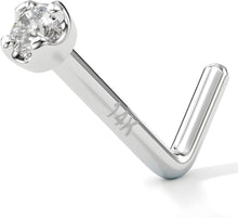 Load image into Gallery viewer, Elegant 14K Gold Nose Ring Studs with 1.5mm Diamond - 20 Gauge Piercing Jewelry