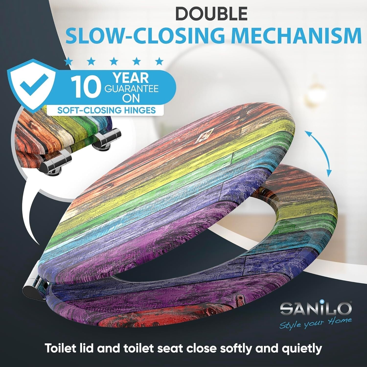 Eye-Catching Rainbow Toilet Seat – Soft Close, Quick Installation, Round