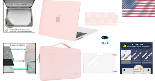 MacBook Air 13 Inch Pink Case with Keyboard Skin & Webcam Cover for M2-M4 Models