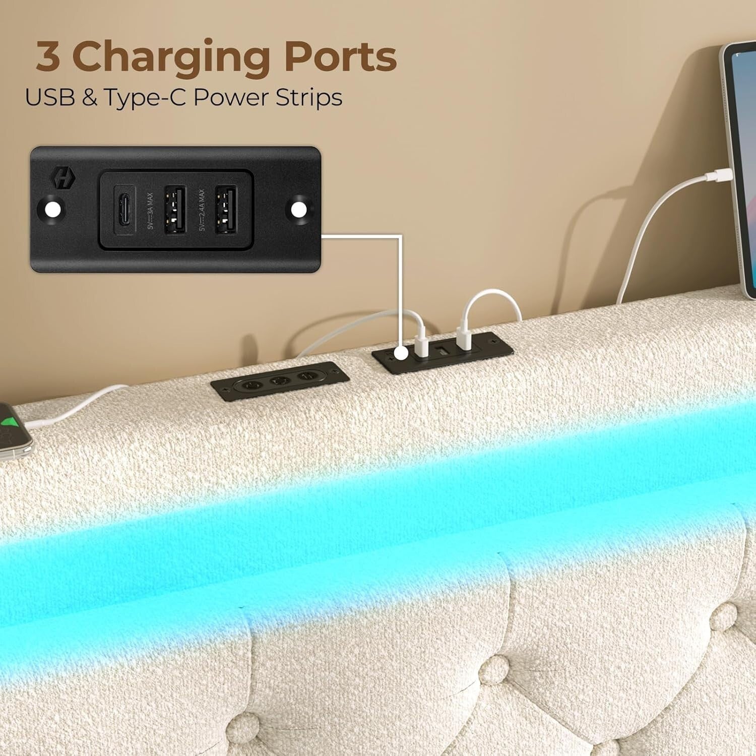 Adjustable Twin Bed Frame with RGB LED Lights & 4 Storage Drawers in White